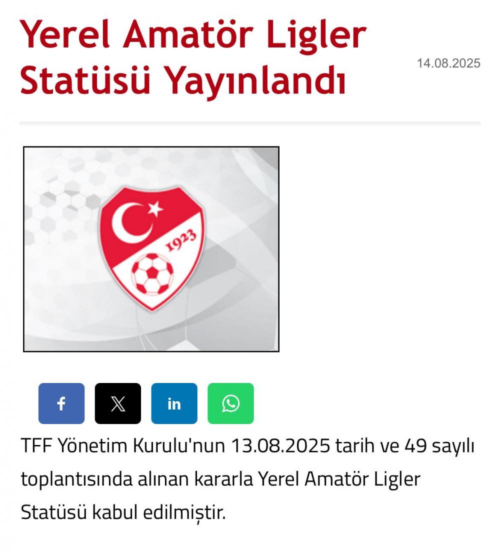 yerel amator ligler statusu yayinlandi
