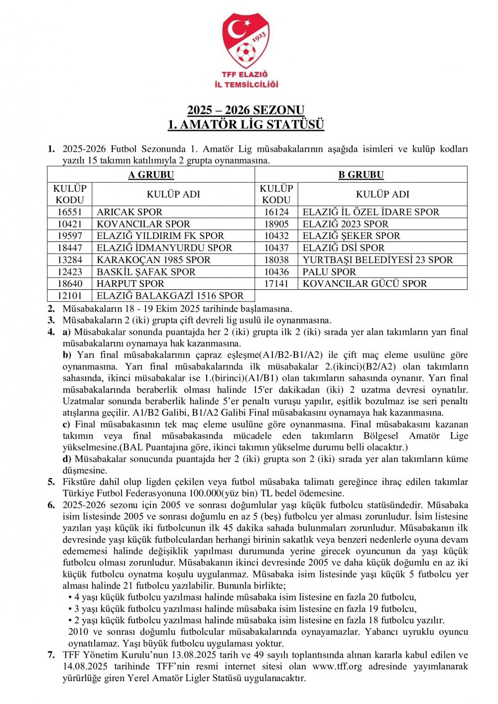 1 amator lig statusu
